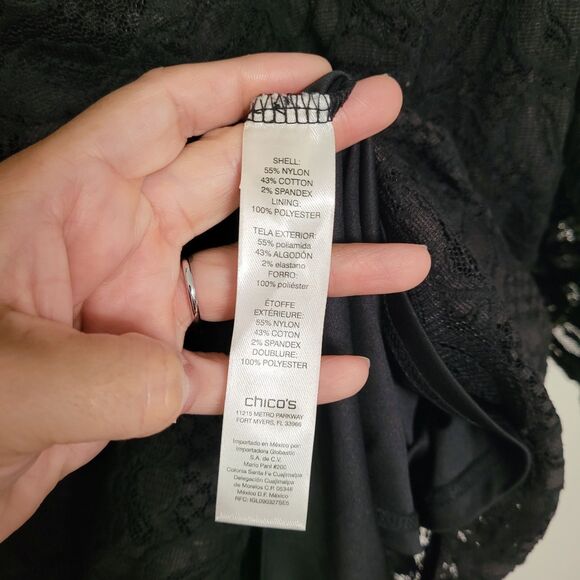 Chico's Black Cold Shoulder Poplin Sleeve Knit Top Size 3 XL/16-18 - Picture 5 of 5